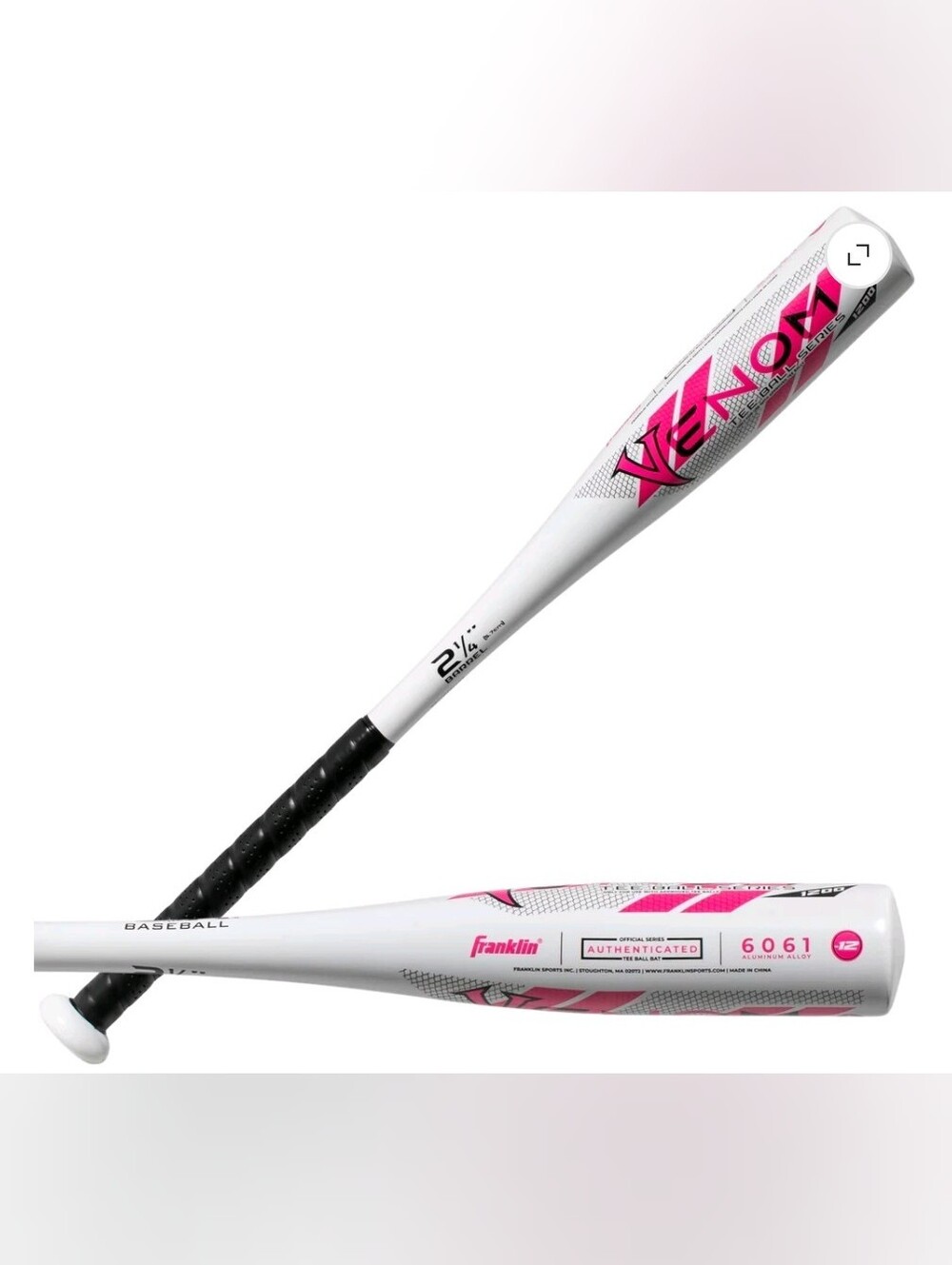 Franklin Sports Venom 1200 Youth Aluminum Teeball Bat, 26 in/14 oz, Drop -12, Wh